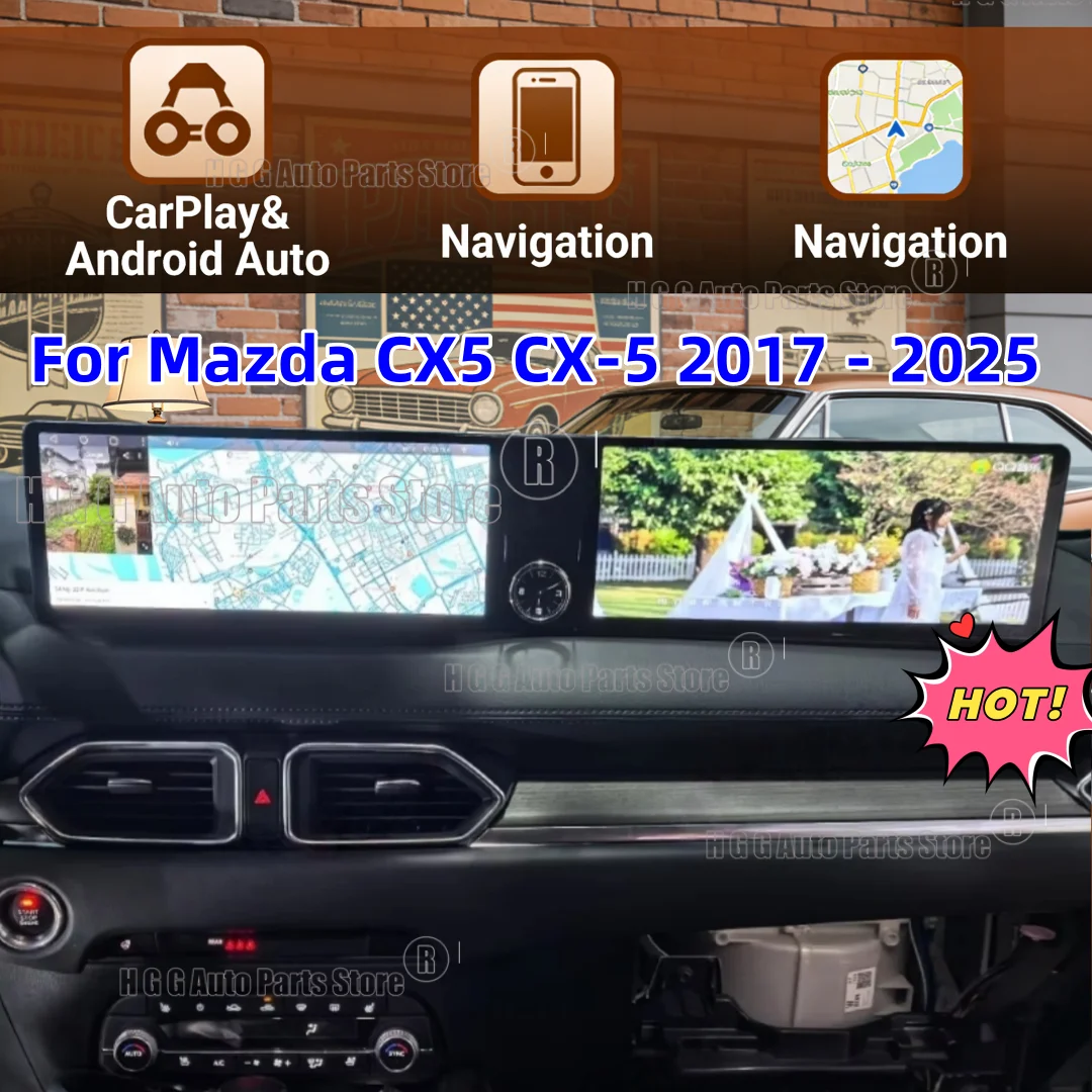 Dual 12.3 Inch Android 14 For Mazda CX-5 2017-2025 Car GPS Navigation CarPlay Qualcomm Chip HD Touch Screen Head Unit Multimedia