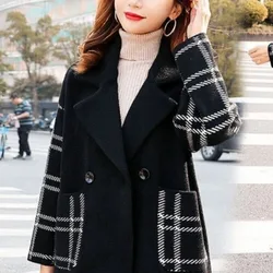 Women's Autumn and Winter New Fashion Elegant Suit Collar Plaid Button Pocket Casual Versatile Long Sleeve Loose Mid Length Coat