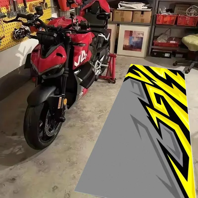 VIKAMA Yellow Black Angular Racing Pattern Motorcycle Pit Mat Non Slip Waterproof Oilproof Rug Garage Parking Workshop Decor