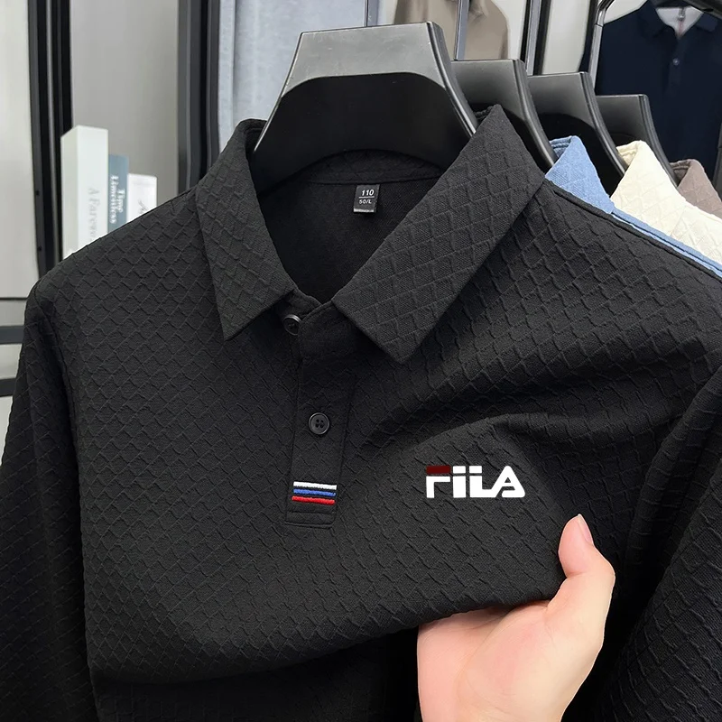Modisches Herren-Poloshirt für den Herbst, neu, warm, mit Print, originelles, lässiges, einfarbiges Langarm-T-Shirt, bequem für den Alltag, Bürokleidung für Herren. – Detail 2