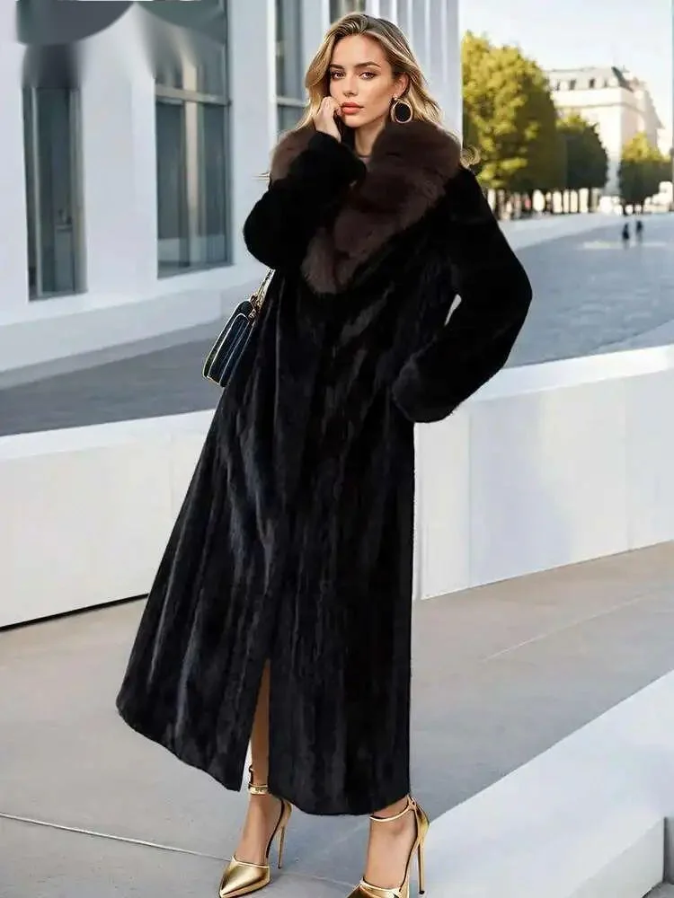 

Fashion Women's Imitation Mink Fur Coat Fur Collar Loose Long Sleeves Thick Warm Overcoat Winter 2026 New 7AG6BT