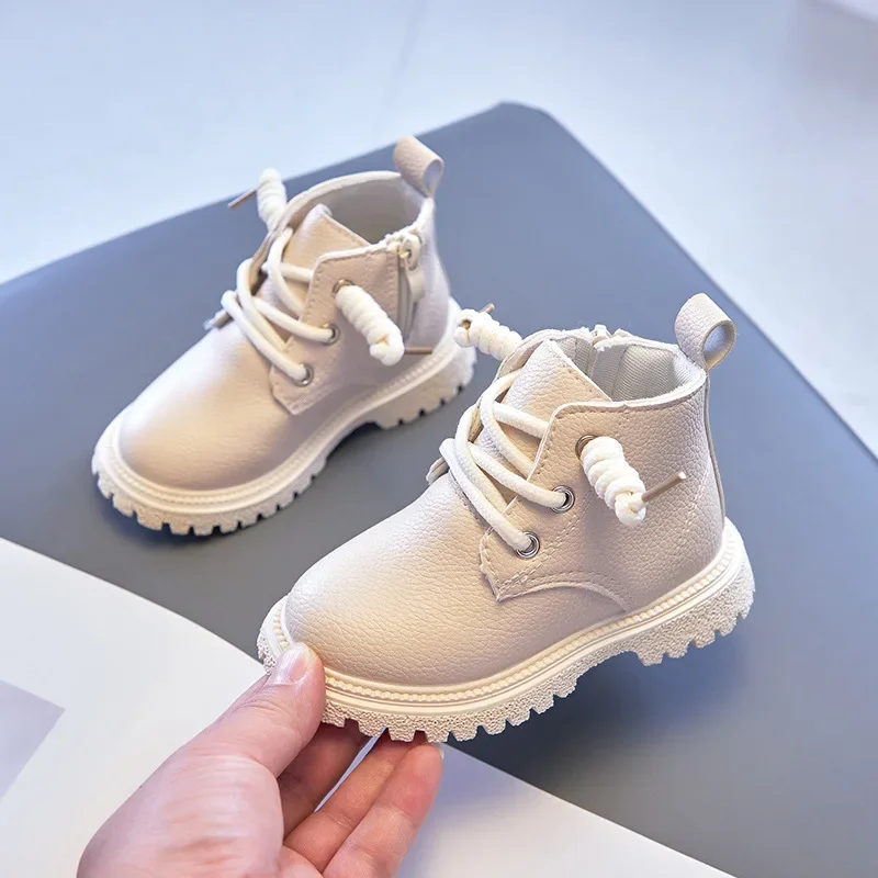 Children Spring Autumn short Boots Boys Fashion Solid British Boots Girls Fashion Warm Short Boots Baby Quality Leather Shoes