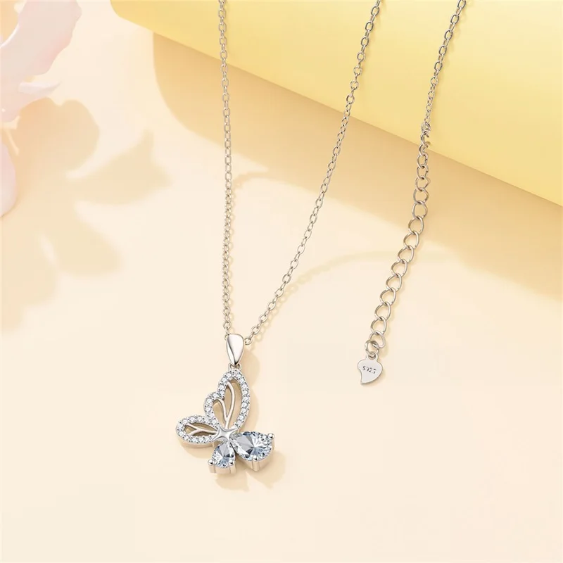 

925 Sterling Silver Butterfly Crystal Necklace Sparkling CZ Zircon High Quality For Women Original Cute Birthday Jewelry Gifts