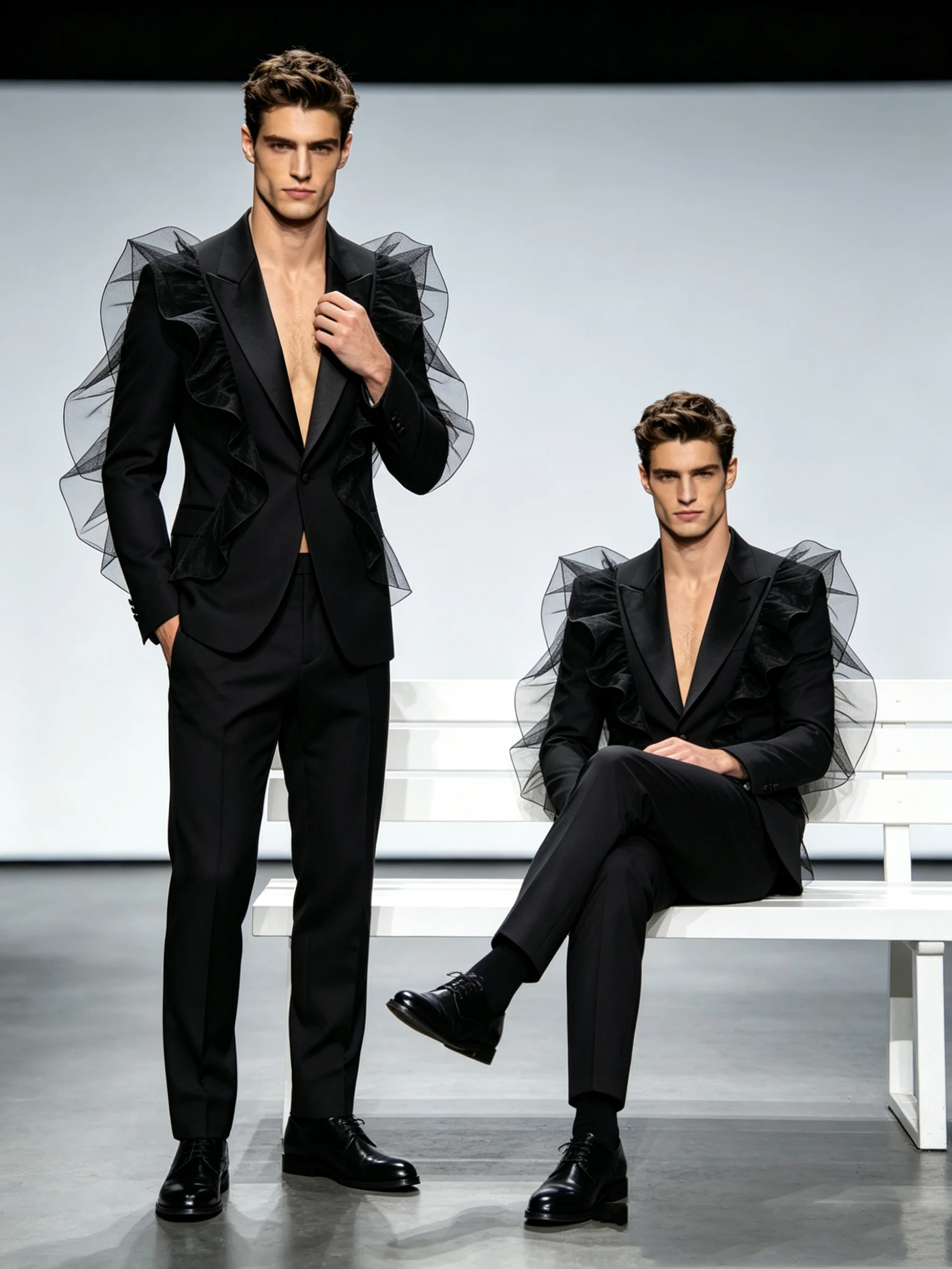

Black Men Suit Set 2 Piece Blazer+Pants Decorative Sleeves Prom Wedding Tuxedos Coat Customized Formal Office Fashion Jacket