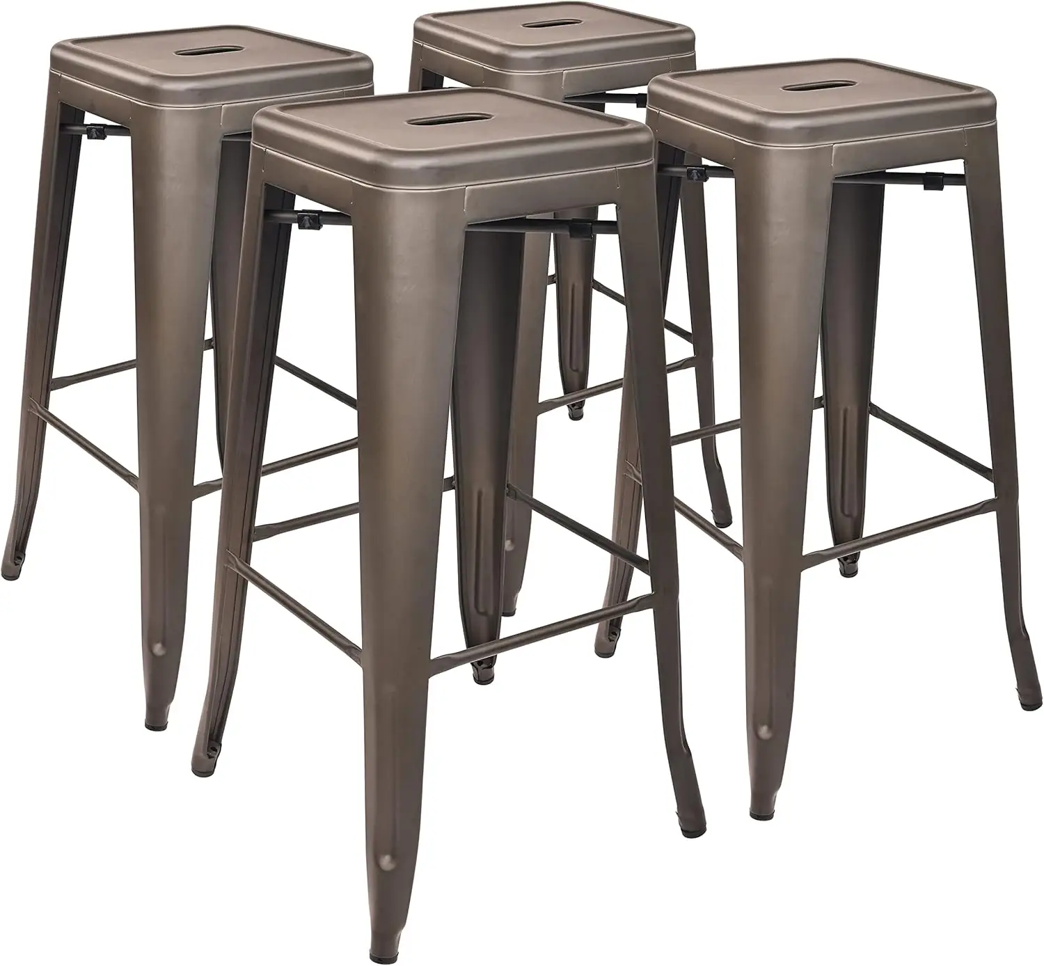 30 Inches Metal Bar Stools High Backless Stools Indoor Outdoor Stackable Kitchen Stools, Bronze, Set of 4