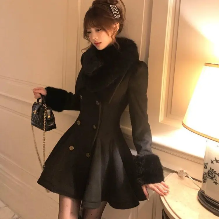 

Утолщенное шерстяное пальто с застежкой на талии, хлопковая подкладка, насыщенный стиль девушки, длинная повседневная модная женская верхняя одежда E12699