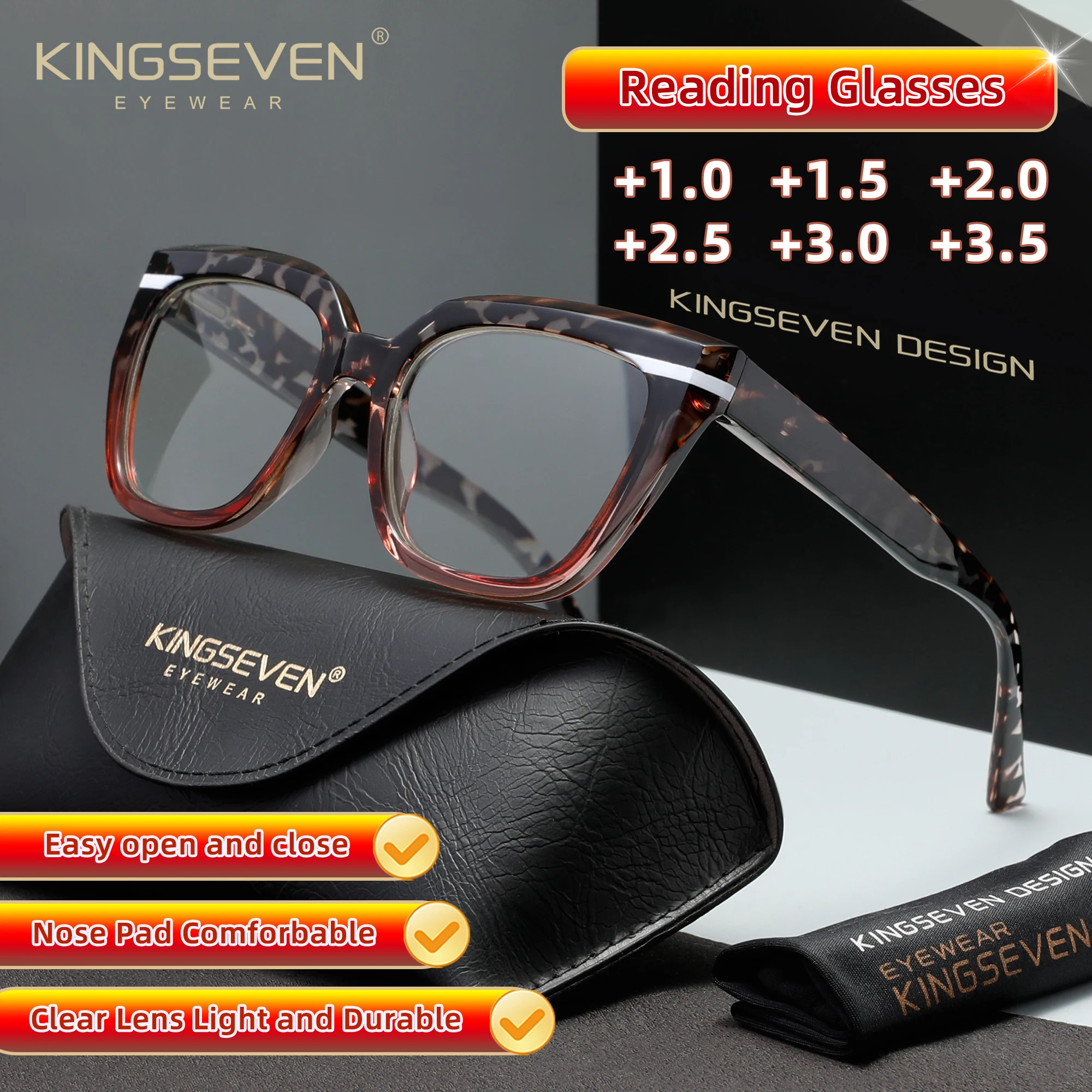 

Очки для чтения KINGSEVEN, новые, женские, с защитой от синего света, диоптрии 1.0~3.5, прямоугольная оправа, леопардовый принт, классические очки в форме кошачьего глаза