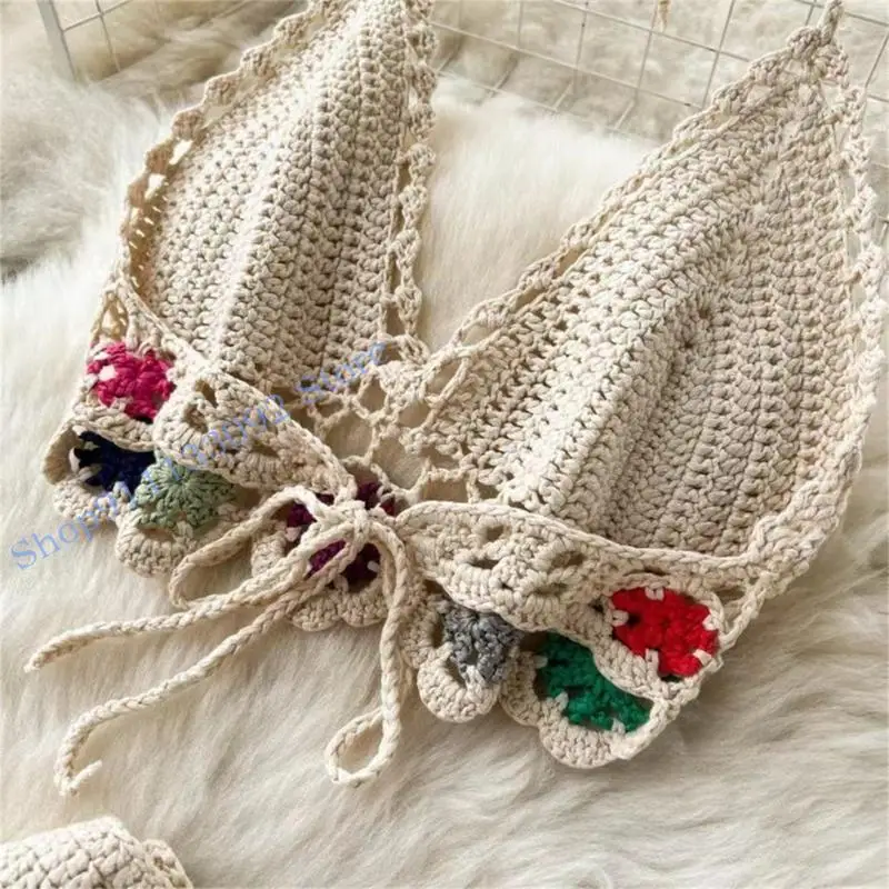 

H9ED Women Boho Crochet Knitted Halter Bras and Tassel Short Skirt Set Beach Cover Up