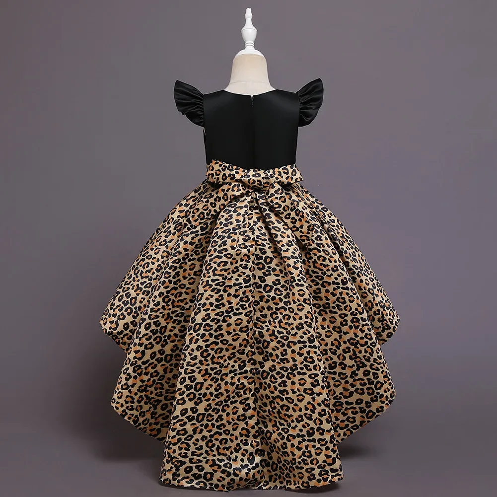 Kids Leopard Print Dresses for Girls Trailing Wedding Dresses Children Birthday Ball Gown Girls Christmas Clothes 6 8 10Y
