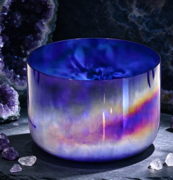 Customizable 18 Inch Cosmic Purple Aurora Crystal Singing Bowl for Meditation Sound Healing