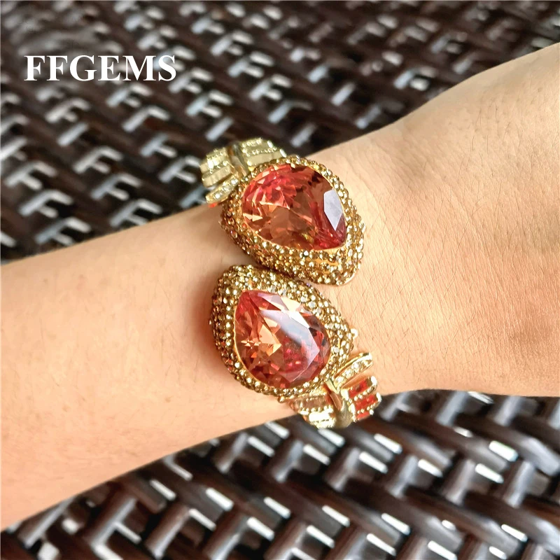 

FFGems Big Bangle Created Zultanite Cuff Big Bracelet Gemstone Color Change Fine Jewelry for Women Wedding Party Free Shipping