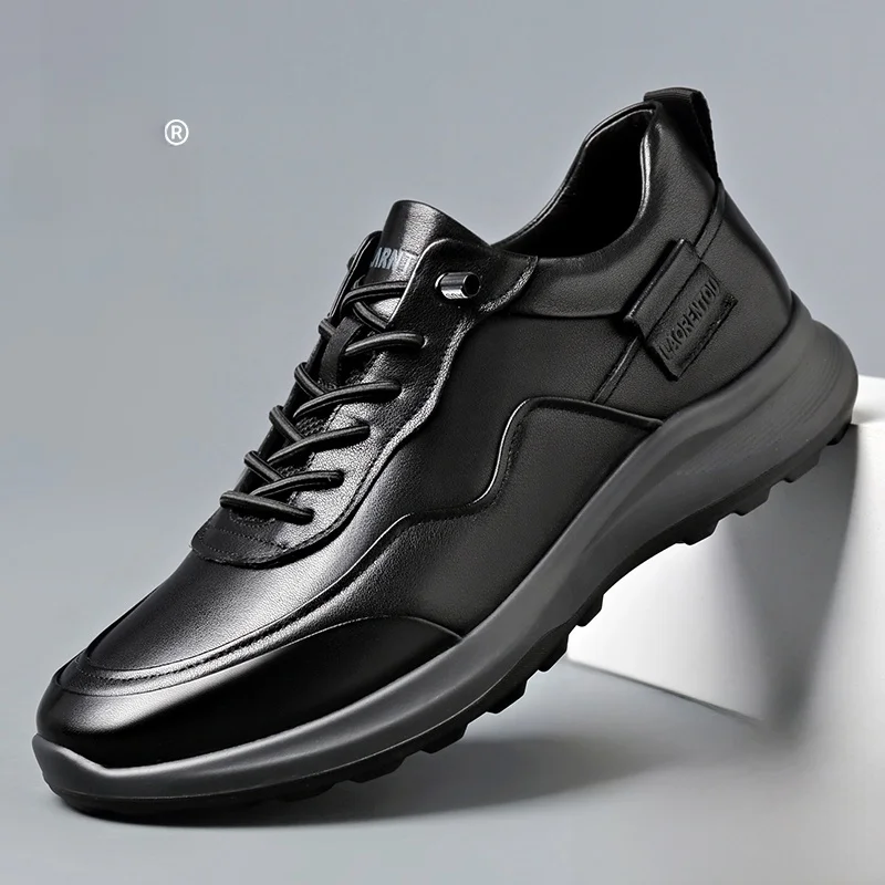 

Мужские повседневные кожаные туфли из мягкой кожи, нескользящие, удобные, дышащие, деловые повседневные туфли с круглым носком, на плоской подошве, с текстурой наппы.