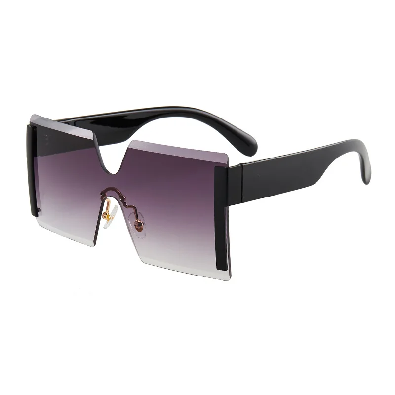 Fashion Oversized Square Rimless Sunglasses Women Flat Top Big Glasses Female One Piece Travel Eyewear UV400 Driving Shades