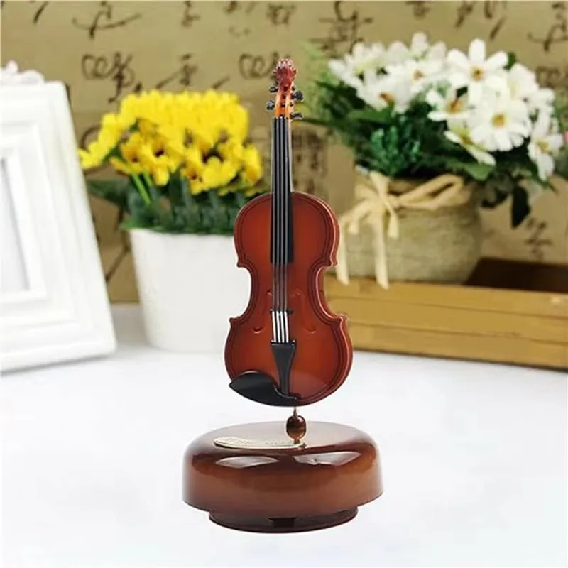 Violin Music Box Mini Vintage Musical Box With Rotating Base Classical Replica Instrument Crafts