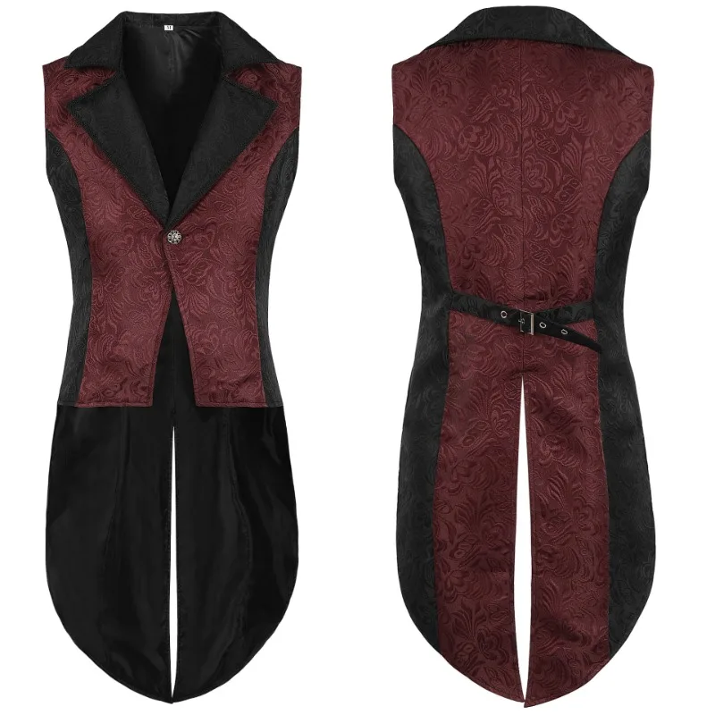 Men Retro Casual Vest Halloween Tuxedo New Jacket Medieval Costume Sleeveless Lapel Gentleman Party Renaissance Tailcoat