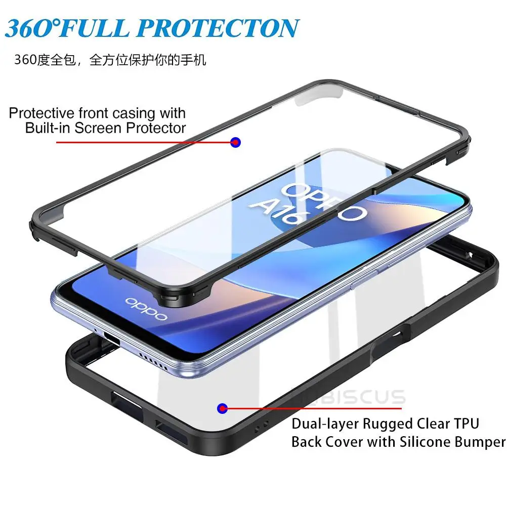 Case For OPPO A16 A15S A16S A92S A74 A53S A54 A55 A93 A9 2020 A72 Luxury 360 Full Protective Shockproof Case For Realme 8i 8 Pro