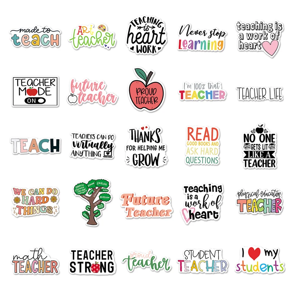 10/30/50PCS insegnante Cartoon Inspirational English Personality Creative Sticker Computer moto adesivo impermeabile all'ingrosso