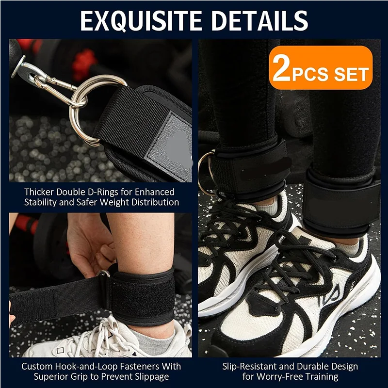 Juego de 2 correas de tobillo premium para máquinas de cable, correas de tobillo para kickback de glúteos, cinturón de entrenamiento de fuerza para ejercicio