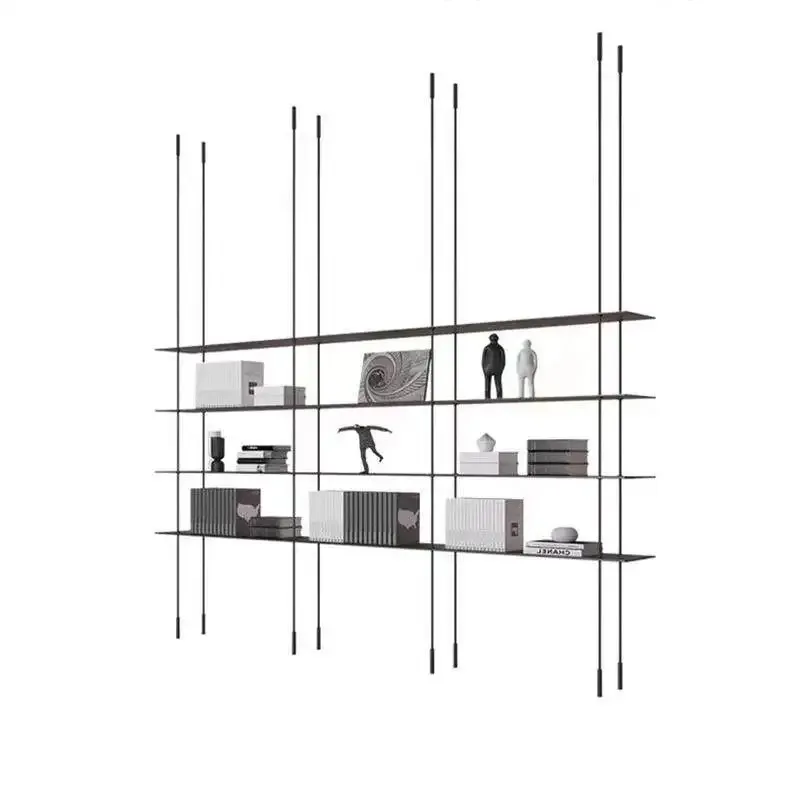 Aluminum alloy multi-layer display stand, living room storage rack, round tube hanger, suspended floor type