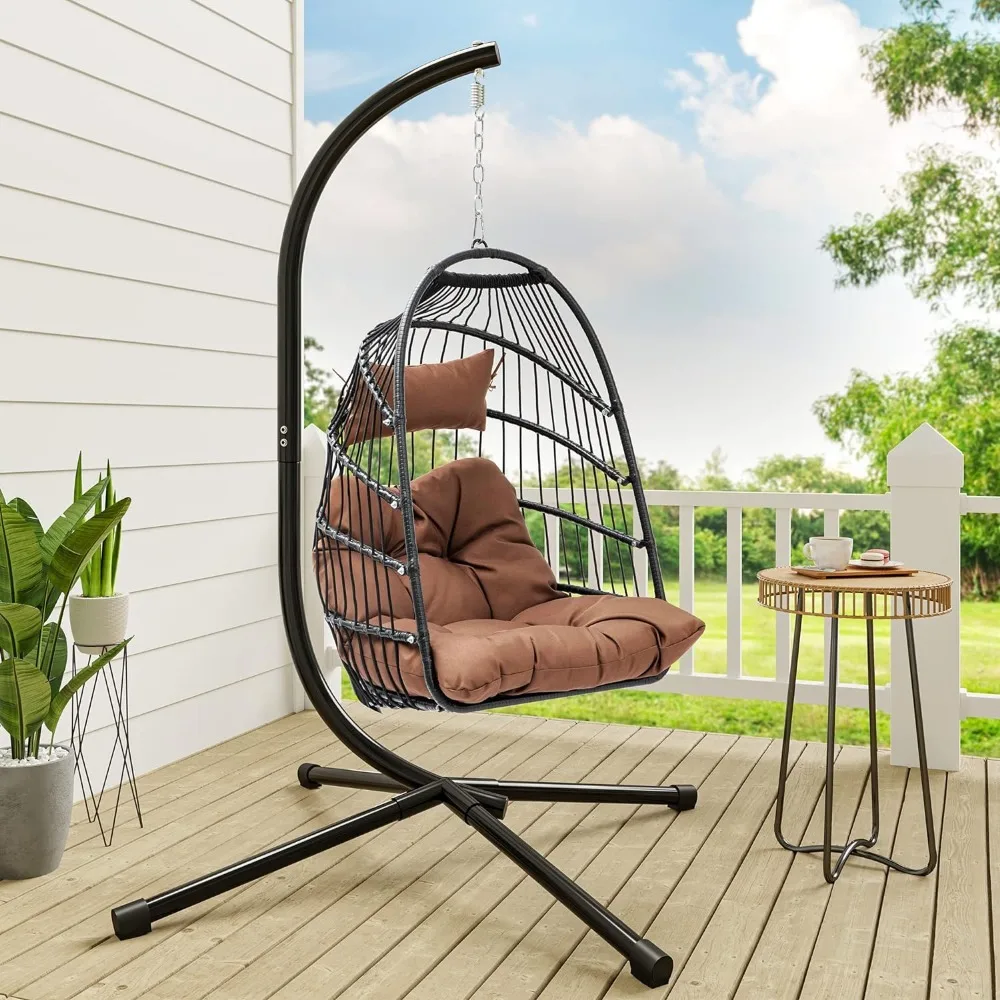 Outdoors Chair, Hanging Egg Swing Chair Outdoor Wicker Hammock Chairs Indoor with Steel Stand UV Resistant, Outdoor Egg Chairs