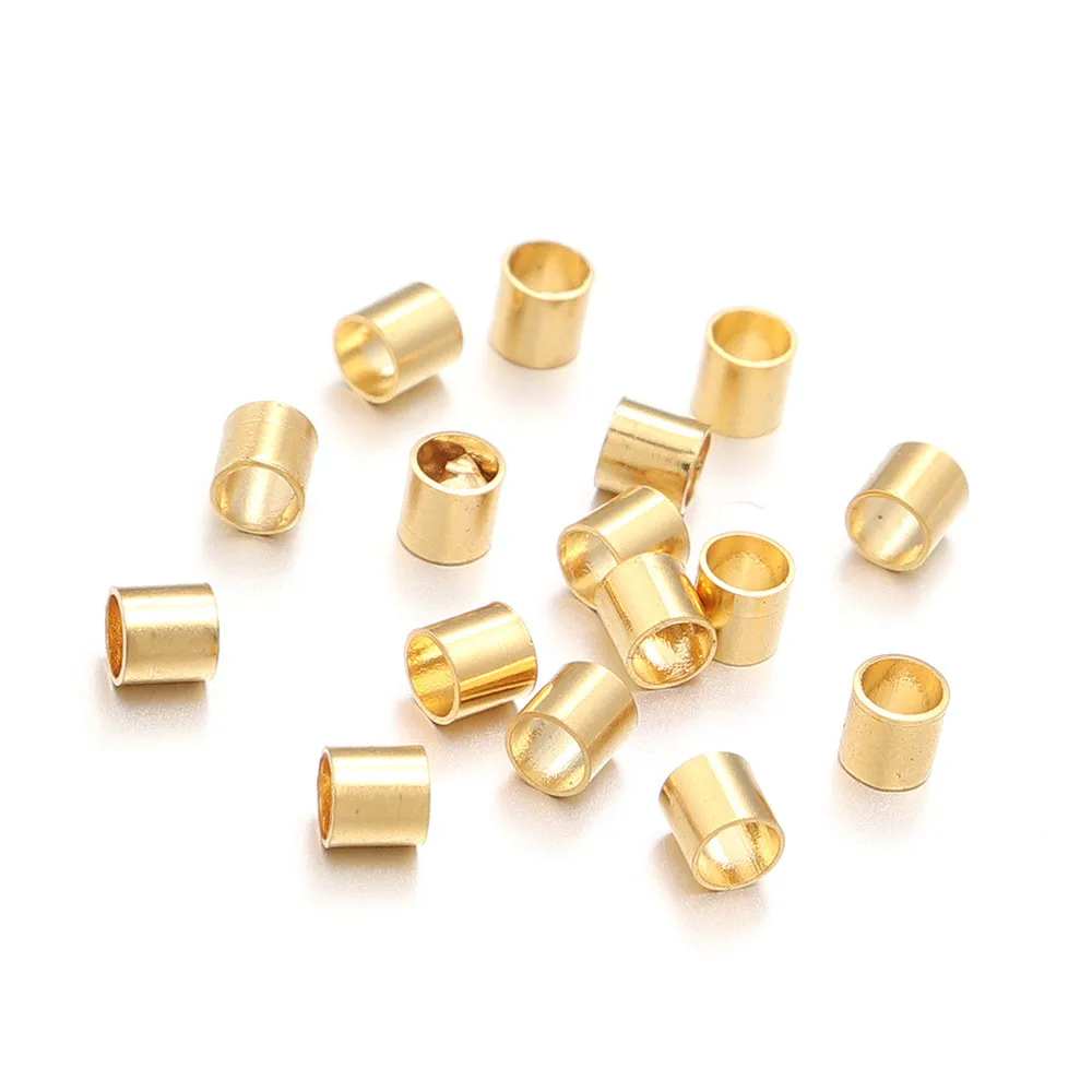100pcs 201 Stainless Steel Crimp Beads, Column, Golden, 2x2mm, Hole: 1.5mm, Beads&beads Assortments, for Jewelry Making