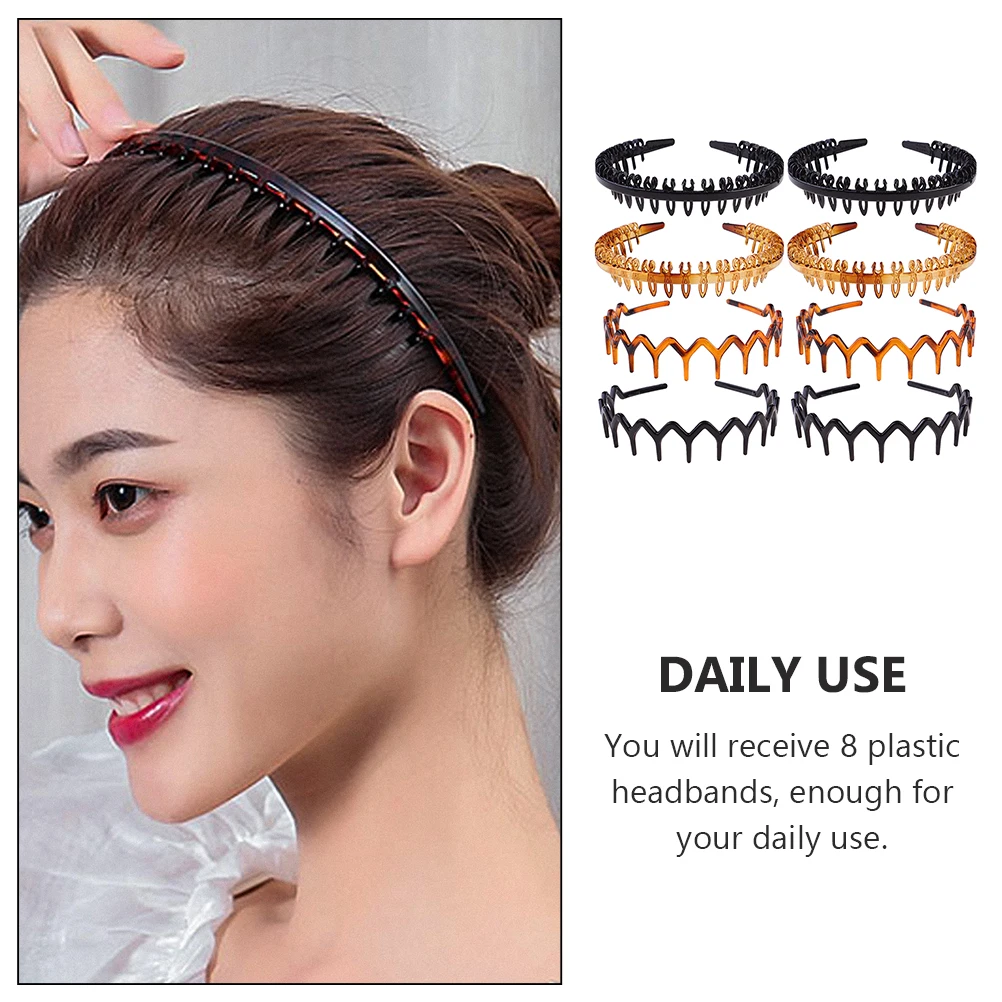 

8 Pcs Anti Slip Headbands Women Girls Plastic Crystal Teeth Comb Hairband Engagement Parties Hair Care Styling