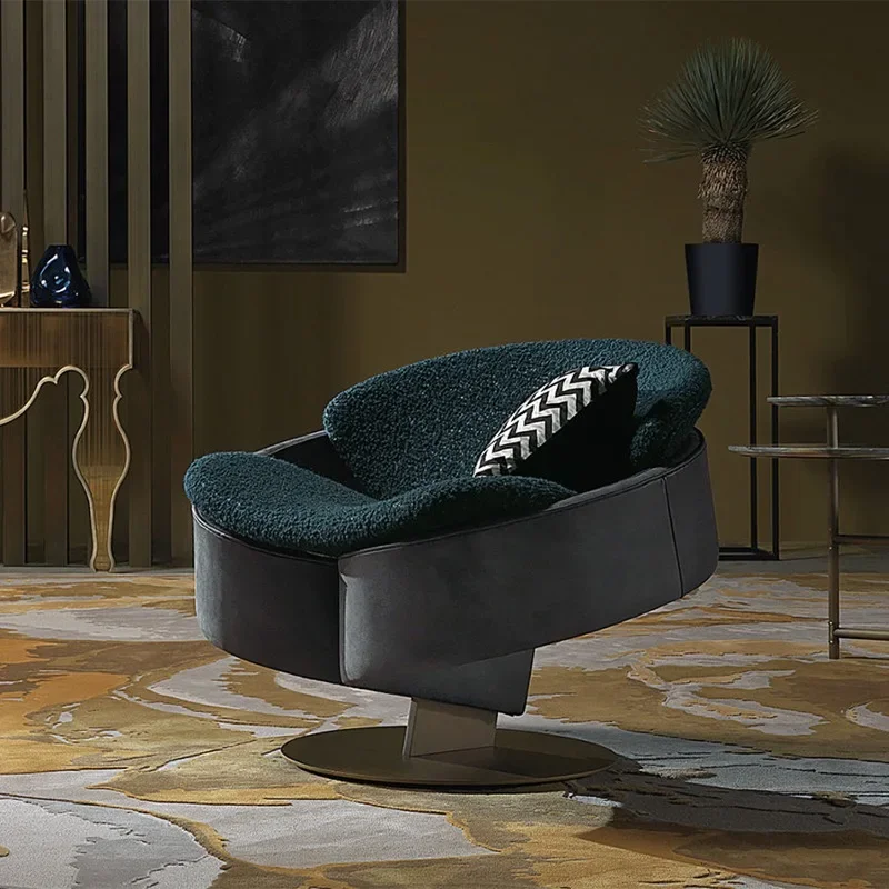 

Nordic light luxury designer round sofa chair, hotel model room metal Sherlock leisure chair