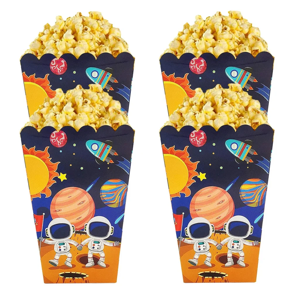 6Pcs Space Astronaut Popcorn Box Rocket Popcorn Box Kids Birthday Party Favor Popcorn Treat Boxes Out Space Theme Party Decor