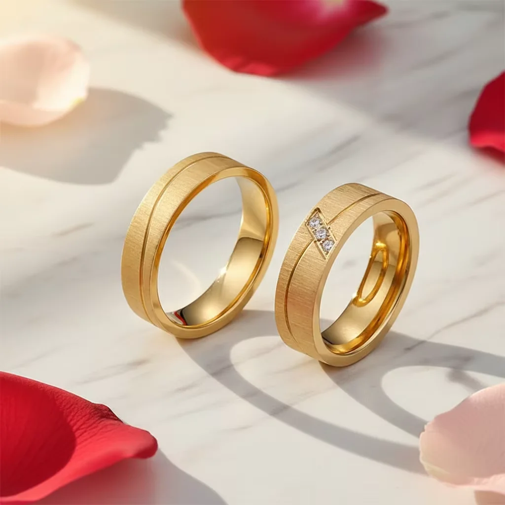 1 Pair Minimalist western contemporary design Titanium Steel paired matching Wedding Bands couples Rings for him and her