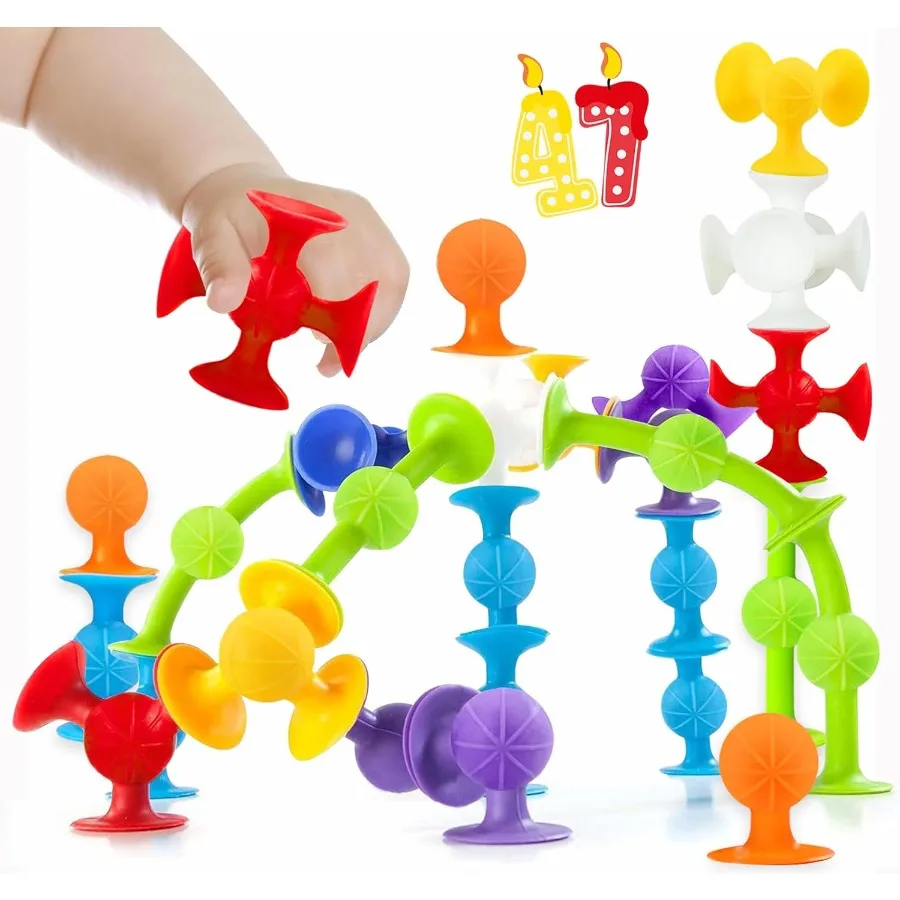 Suction Bath Toys for Baby 47 Piece Starter Set Suction Cup Toys Preschool Sensory Fidget Toys for Toddlers 1-3 4-8 | No Hole B