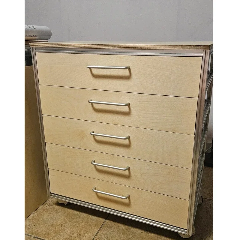 Nordic simple modern aluminum profile solid wood side cabinet