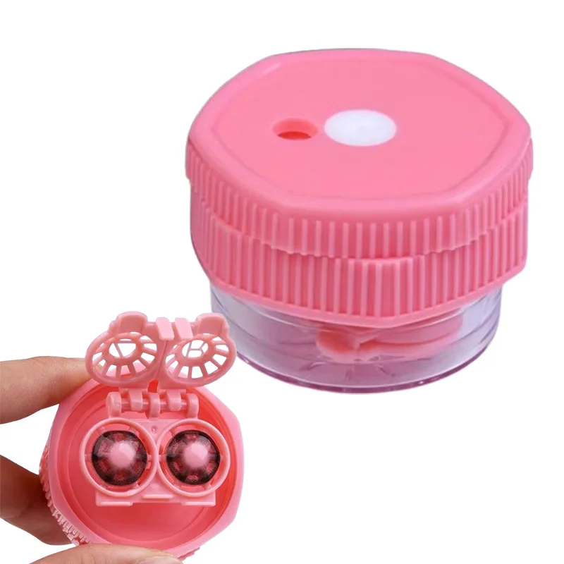 1/2Pcs Portable Rotation Contact Lens Manually Contact Lens Washer Cleaner Contact Lens Case Cleaning Container for Everyday Use