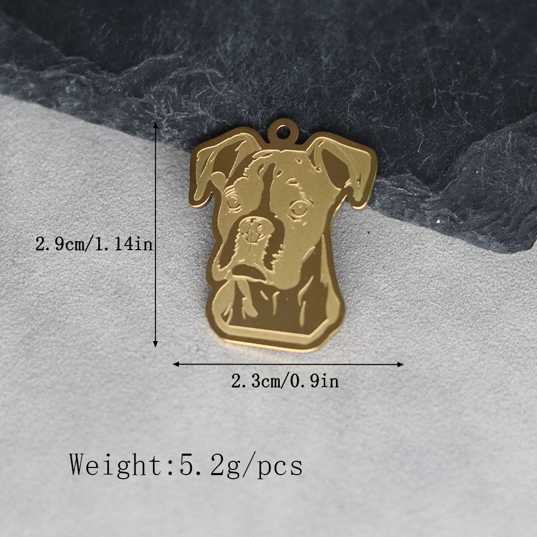 2pcs Boxer Dog Stainless Steel Pendant DIY Craft Necklace Lucky Charms for Jewelry Making Keychain Kids Gifts Metal Accessories