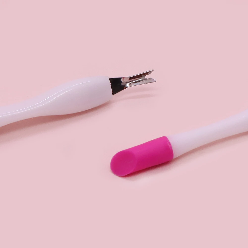 100Pcs/Bag Nail Cuticle Trimmer Pusher Remover Double End White Handle Nails Supplies Cuticle Remover Pusher With Rubber Cleaner