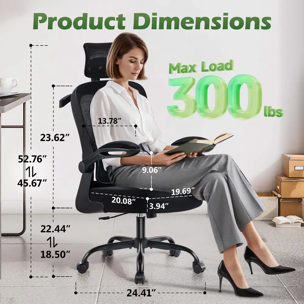 

Office Chair Ergonomic Desk Chairs with Adjustable Lumbar Supportamp Headrest Hanger, High Back Breathable Mesh Chair with Whee