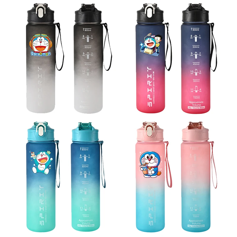 

800ML Cute Doraemoned Gradient Water Bottle Cartoon Large Capacity Kettle Fashion Printed Drink Container Outdoor Portable Jugs