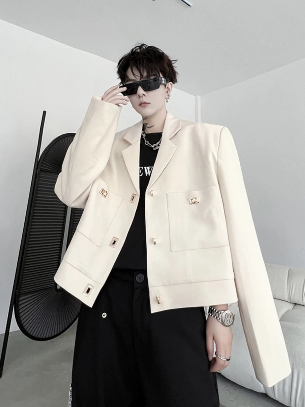 

ort oulder Pad Decoration Suit Jaet Metal Button Decoration Men Women Faionable Autumn Trendy High-End Feel Casual Wear