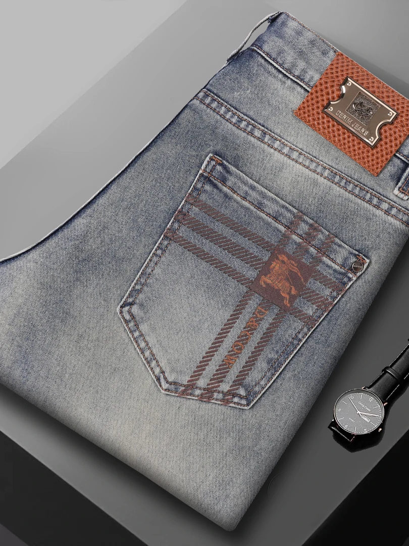 

Мужские джинсы в стиле ретро, синие, зауженные, повседневные, весенние, новые, эластичные, прямого кроя, универсальные, модные, из хлопкового стрейч-денима