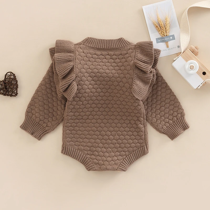 2022-07-14 Lioraitiin 0-24M Newborn Infant Baby Girl Romper Knit Ruffle Warm Long Sleeve Jumpsuit Toddler Fall Spring Clothing