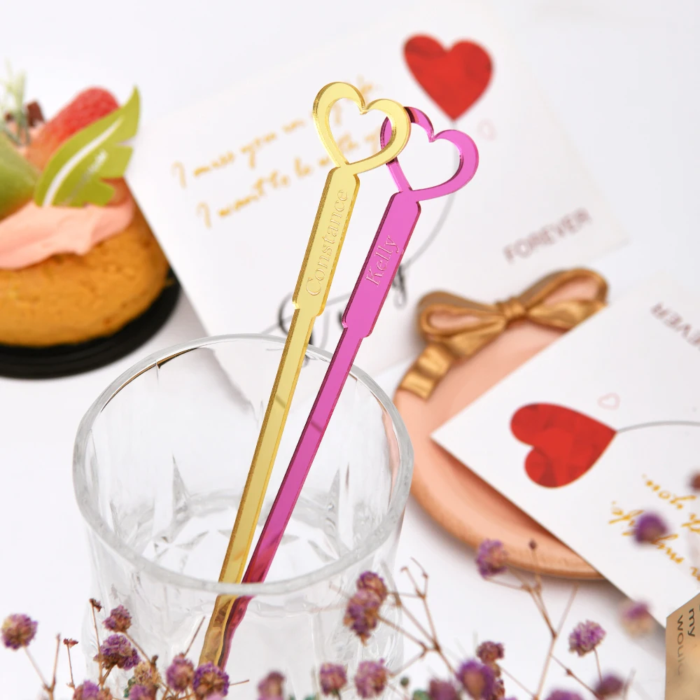 

160 mm, Personalized mirror acrylic, Wine and beverage blender, Custom name content, Colorful heart ornament.