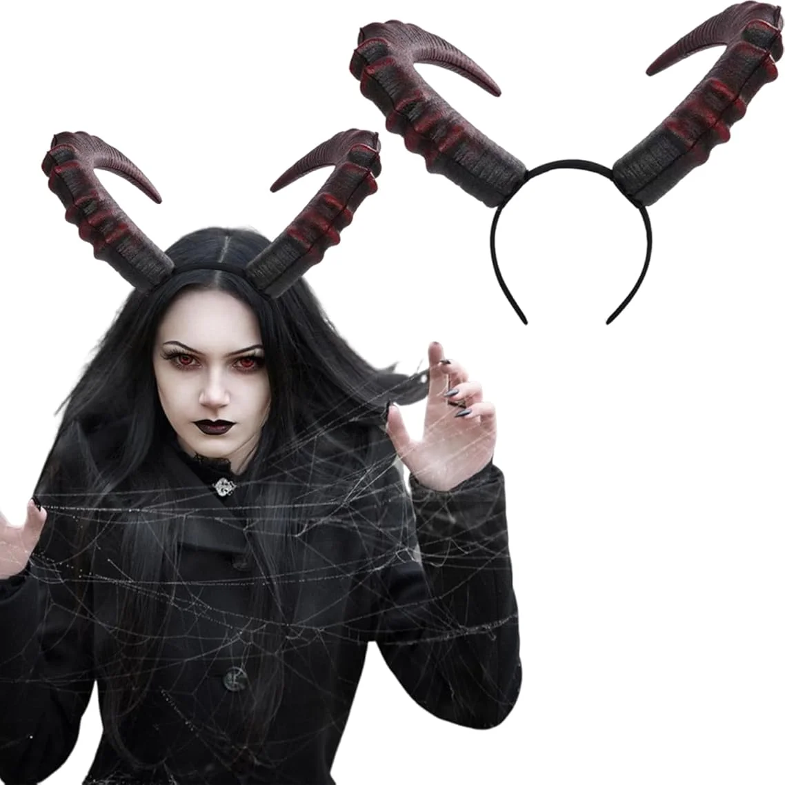 Red Devil Horns Headband for Women Halloween Cosplay Costume Gothic Sexy Demon Headwear Large Ox Accessory Wholesale