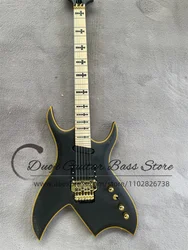 Pre-sale matte black electric guitar Yellow bound tremolo Bridge Maple neck Set In mahogany body maple fingerboard gold Tuners