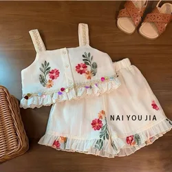 Girls Clothes Sets Summer 2024 Children Cotton Sleeveless Vest Tops Shorts 2pcs Cute Suit For Baby Princess Tracksuits Kids 6 7Y