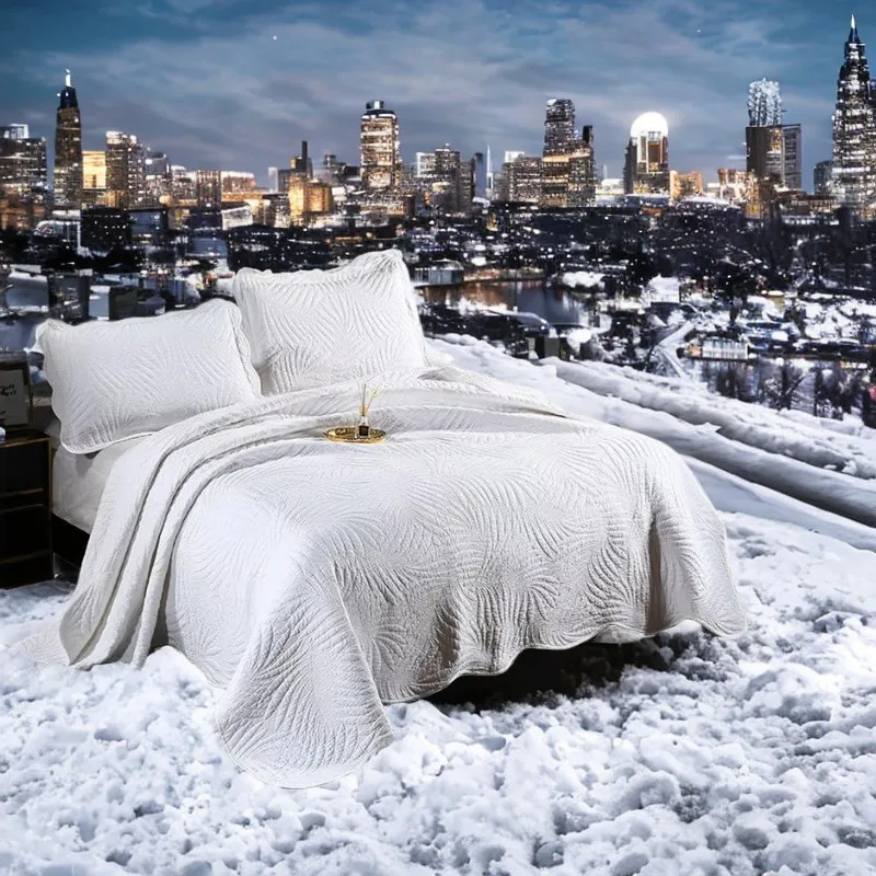 

100% Cotton Bedspread Quilt Set 3PCS Embroidered Bed Cover with 2 Pillowcase King Queen Size Coverlet Blanket for Bed Home Decor