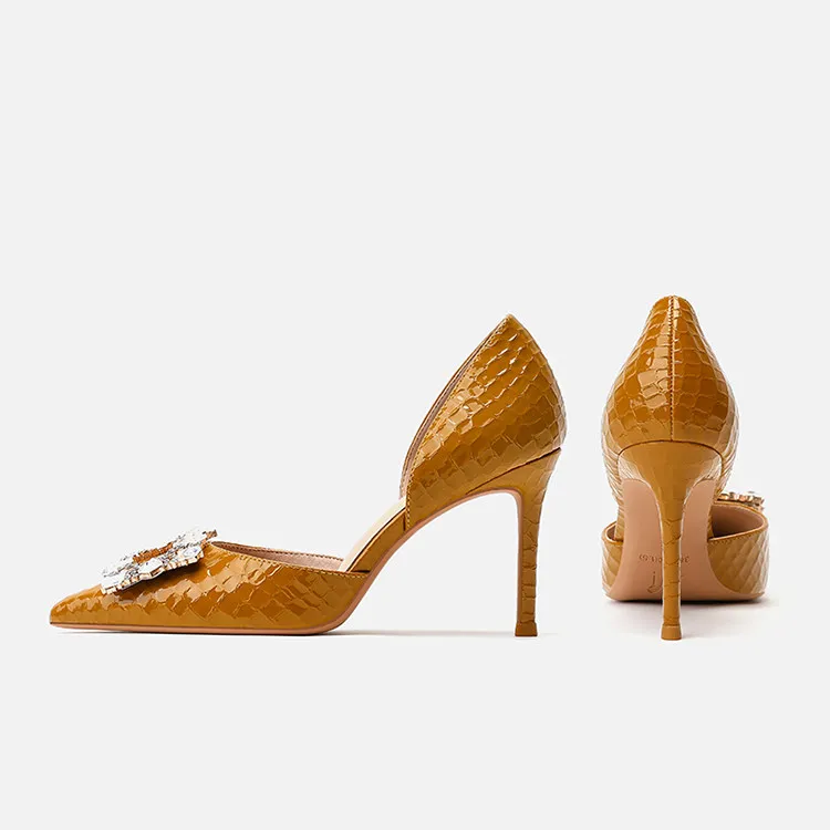 

Сексуальные женские босоножки со стразами, полый тонкий каблук, средний каблук, удобный дизайн, нишевые высокие каблуки с острым носком