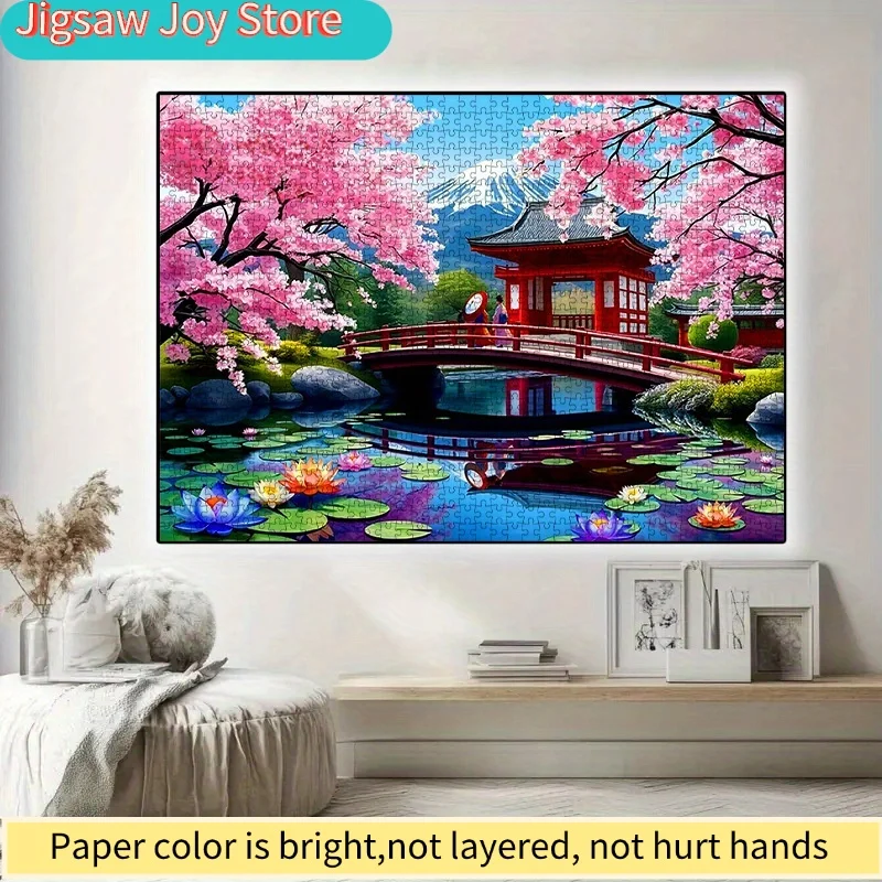 

1000pcs DIY Japanese Garden Puzzle - Cherry Blossoms, Traditional Architecture & Mount Fuji Scenery | High-Quality Cardboard J