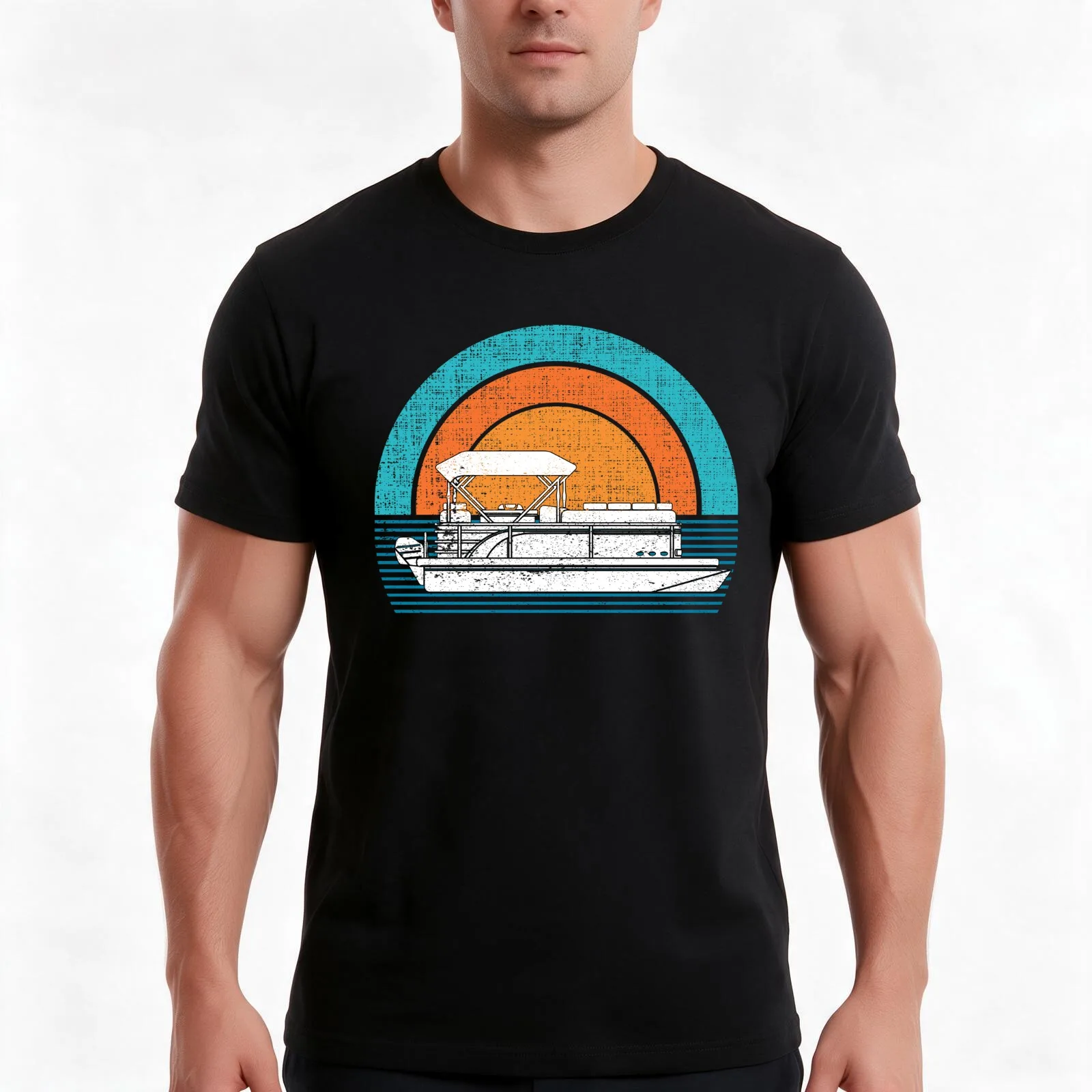 Vintage Retro Pontoon Captain Pontoon Boat Pontoon Lake T-Shirt, Summer Casual Cotton Tee, Oversized Streetwear Tops