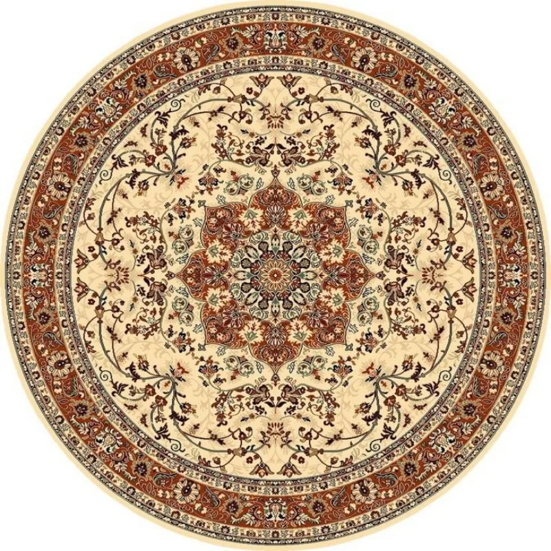 Persian Medallion Round Rug Deep Green & Terracotta Oriental Pattern Non-Slip Living Room Sofa Chair Mat