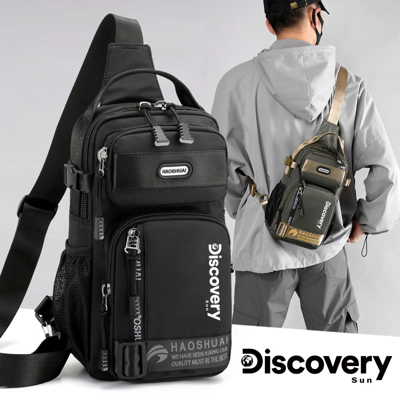 DISCOVERY-SUN Fashion Crossbody Bags for Men Chest Messenger Bags Anti-theft Zipper  iPad Waterproof Short Trip Shoulder Bag