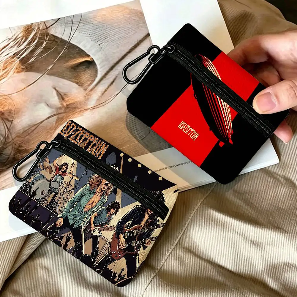 Classic Rock Band L-Led Z-Zeppelin Compact Oxford Cloth Coin Purse Detachable Carabiner Hook Portable Key Card Organizer Pouch